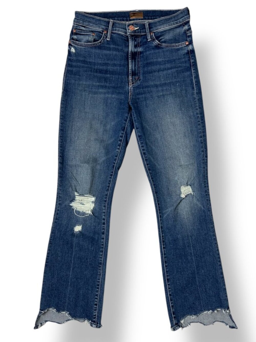 MOTHER Insider Crop Step Chew Medium Wash Blue Jeans Distressed Sz 27